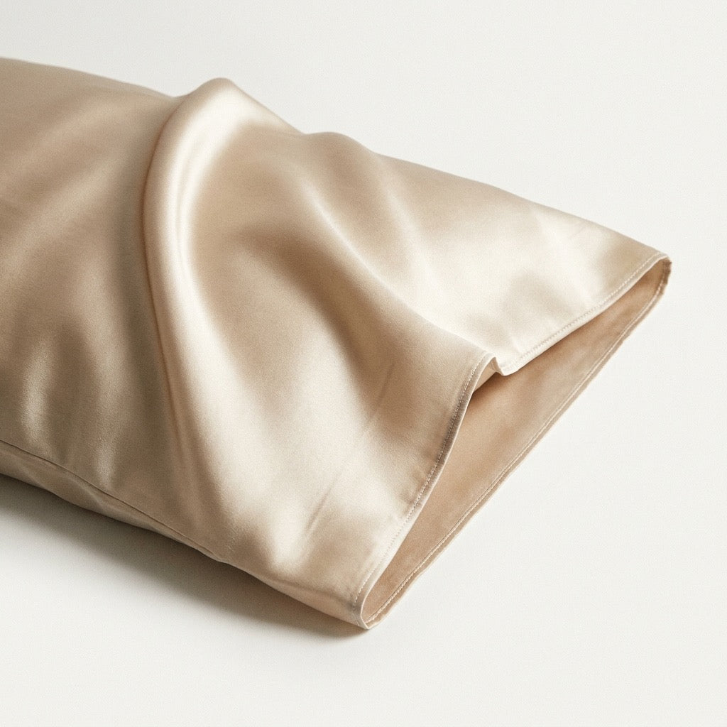 The Wisp mulberry silk pillowcase in Champagne