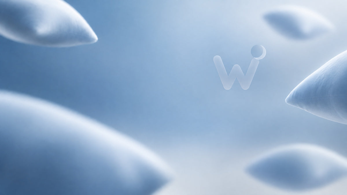 Soft abstract cooling pillows in a blue gradient with a subtle embossed Wishpillow W mark